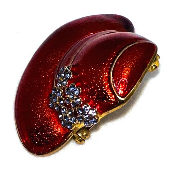 Red Hat Rhinestone Brooch Pin Gold-Tone Vintage Style Women Jewelry - Picture 2 of 3